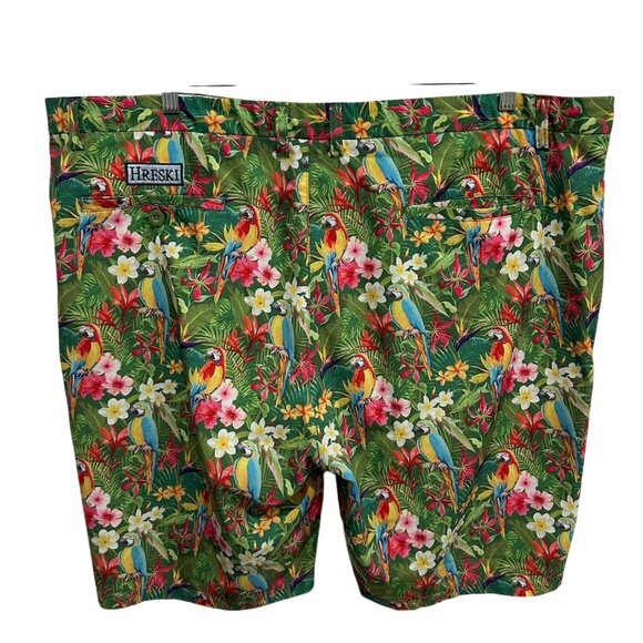 Hreski Mens Tropical Parrot Print Summer Wear Shorts Size 46 Vibrant Vacation - Picture 2 of 11